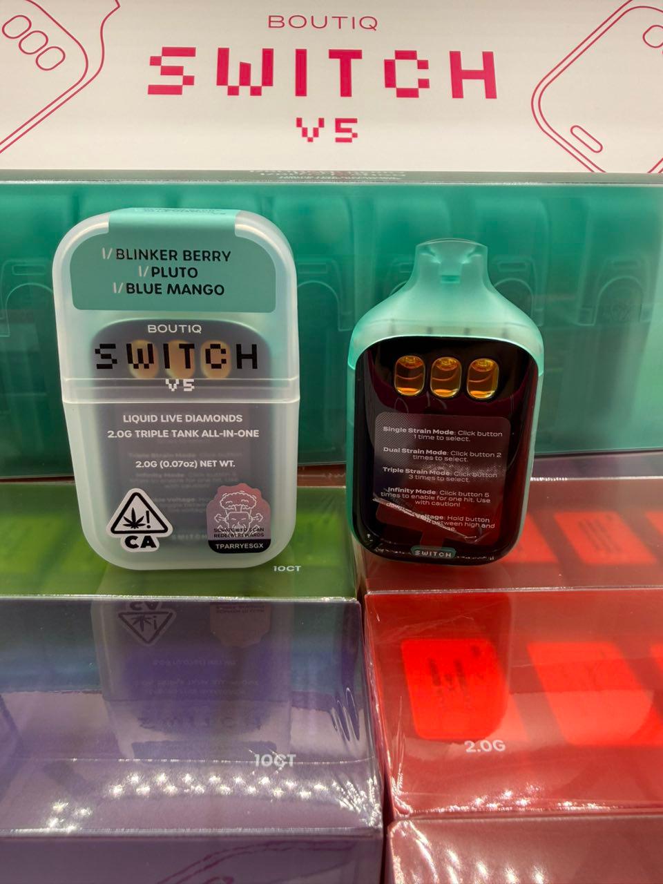 Boutiq-Switch-V5-Triple-Tank-LED-Screen. Boutiq Switch V5 Disposable 2g triple tank live diamonds