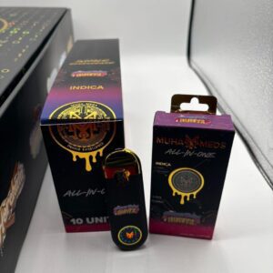 Close-up of Muha Meds Dragonberry Runtz 2000mg vape packaging with QR code for lab results.