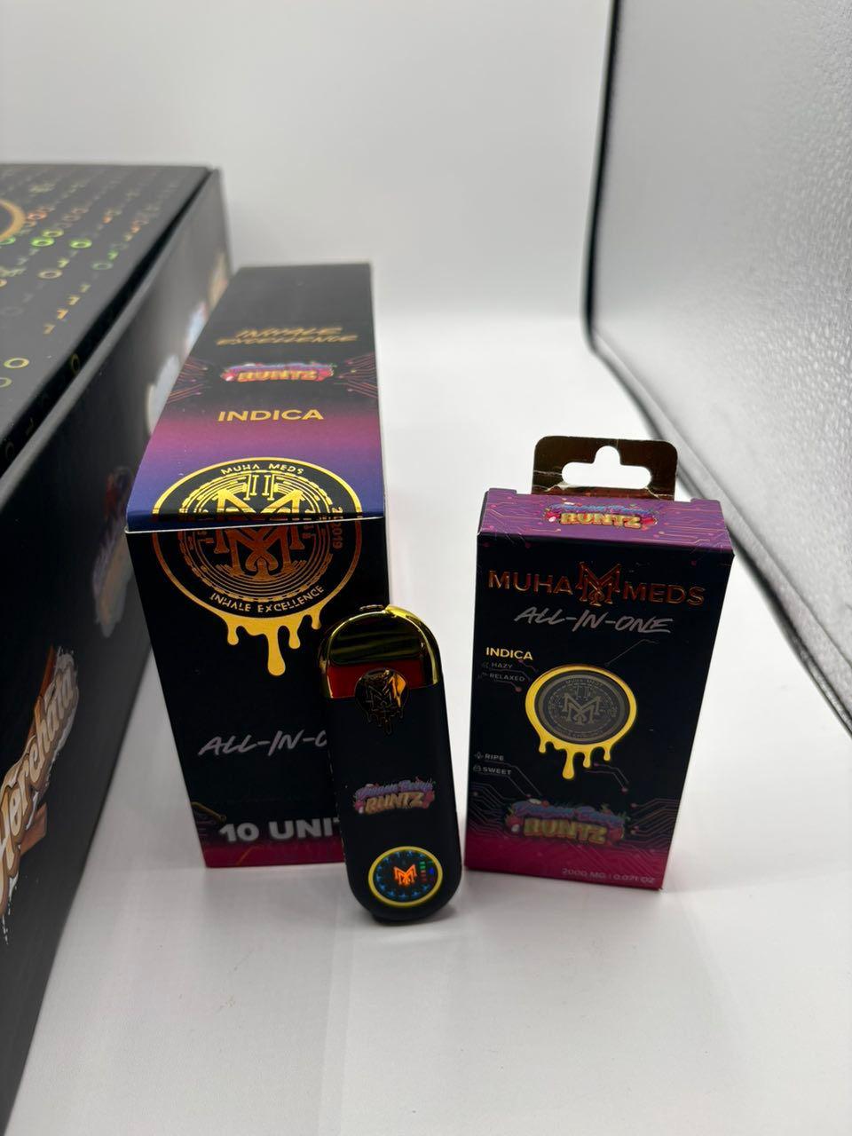 Close-up of Muha Meds Dragonberry Runtz 2000mg vape packaging with QR code for lab results. Close-up of Muha Meds Dragonberry Runtz 2000mg vape packaging with QR code for lab results.