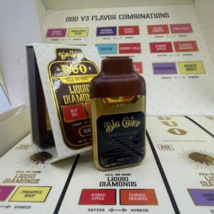 Big Chief Duo V3 10pc Master Box flavor menu featuring Liquid Diamonds combinations like Atomic Apple, Tropic Thunder, and Jelly Roll.