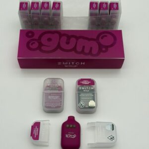 BOUTIQ SWITCH Gum Edition 5-Unit Pack premium disposable vapes featuring Bubble Gum Ice, Strawberry Gum Blast, Blue Raspberry Gum, Tropical Gum Freeze, and Frosted Spearmint Gum flavors in a sleek multi-pack bundle.