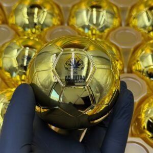 Ace Ultra Premium World Cup Edition holographic gold luxury 5-unit display box featuring geometric patterns, football motifs, and an etched brand logo